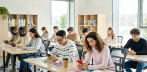 students glued to their phones