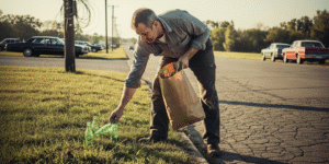 man collecting old soda bottles