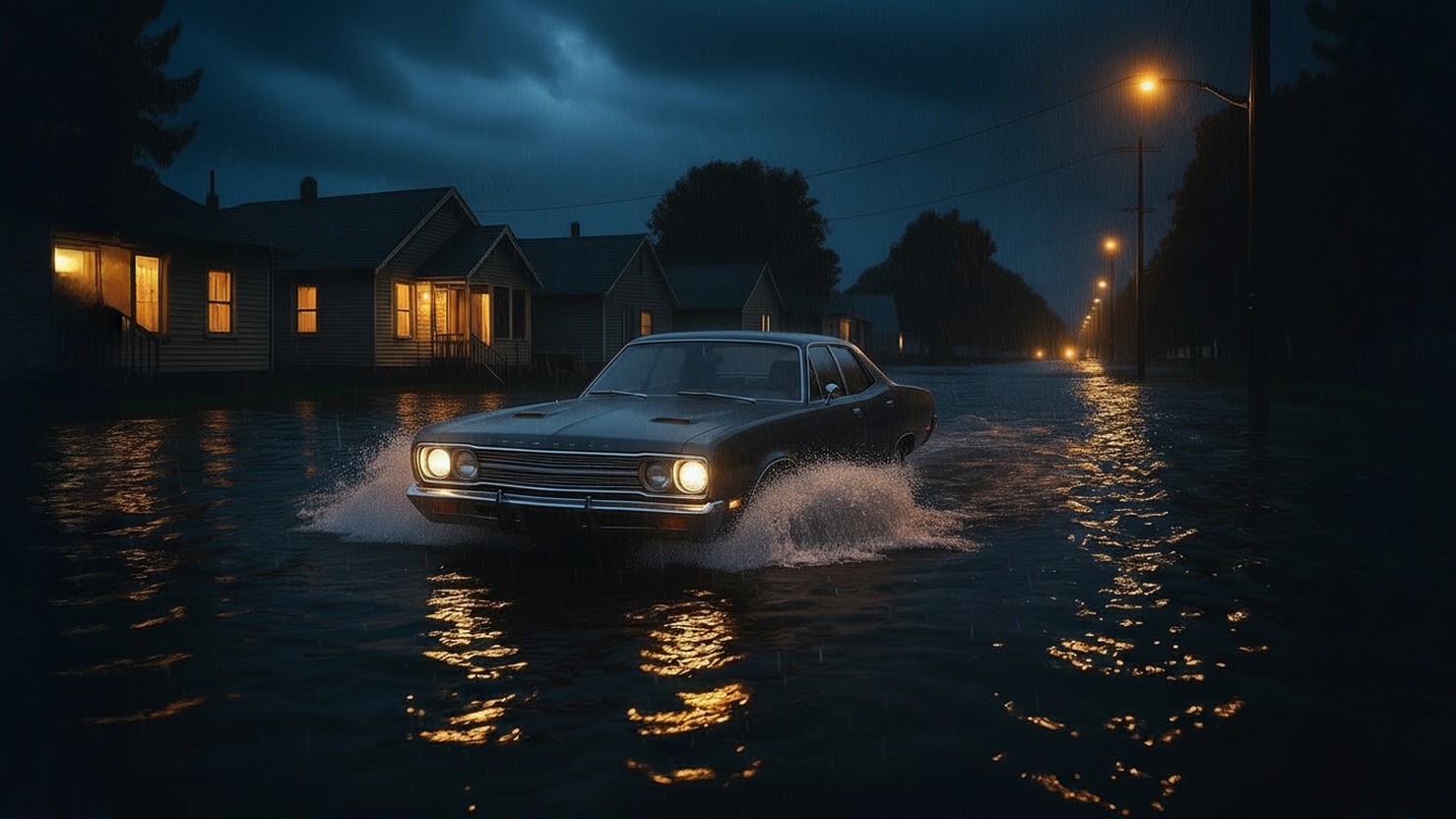 car in flood waters