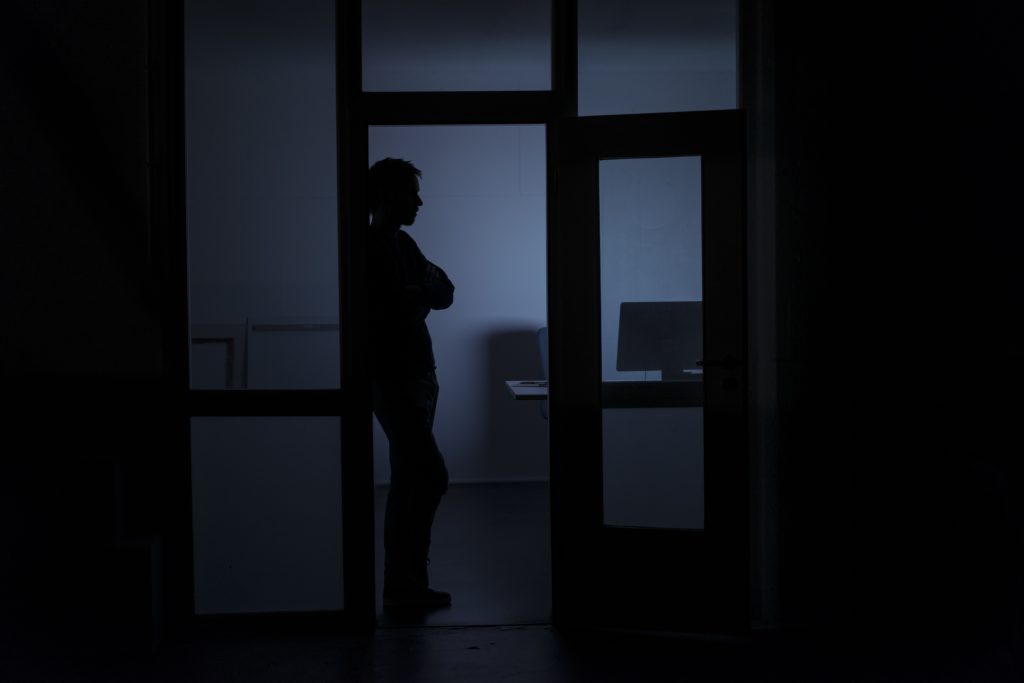 teacher empty classroom contemplative